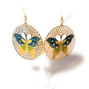 Butterfly Filigree Dangle Disc Earrings